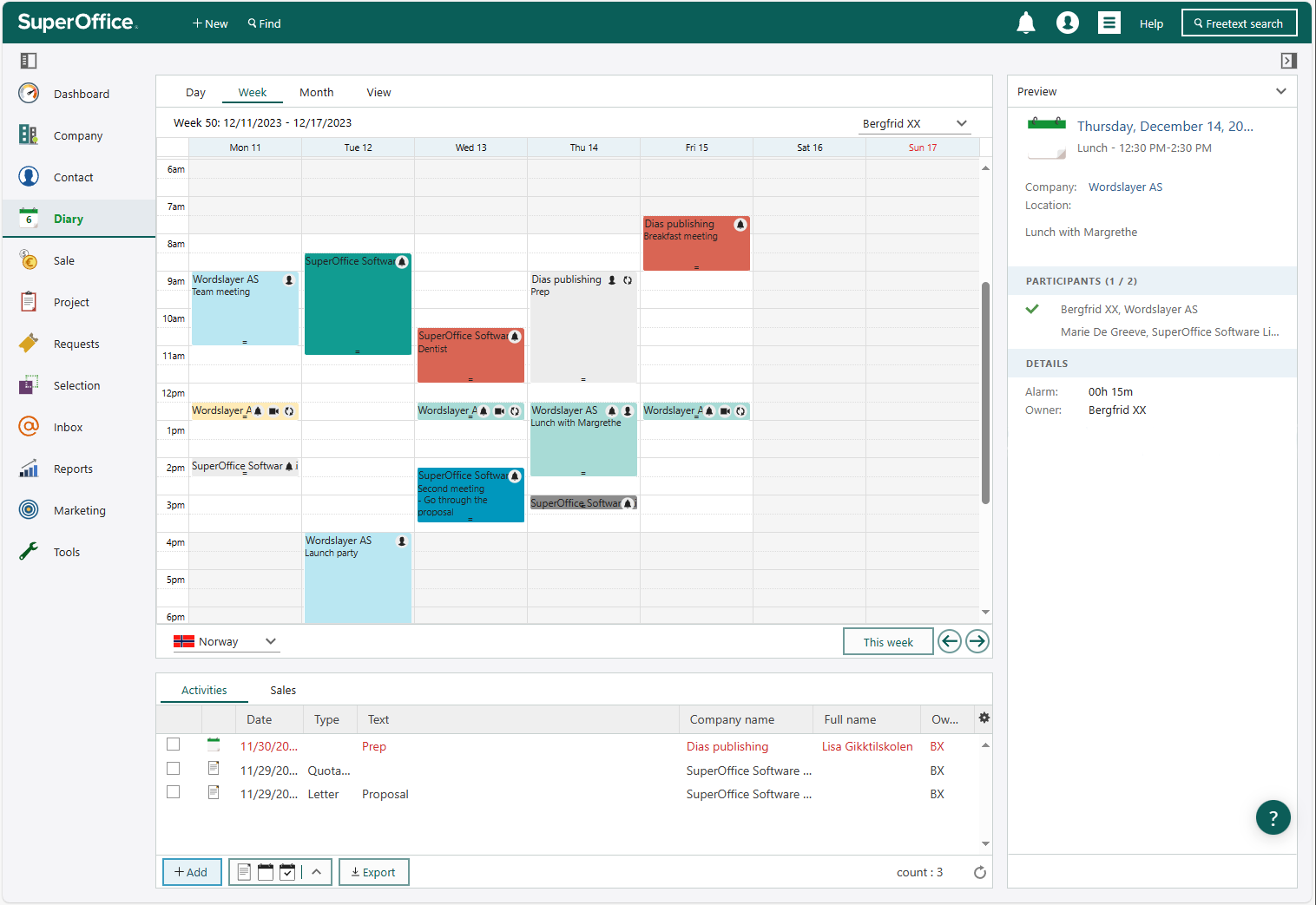 Keep track of all your meetings and to-dos by registering them in your diary -screenshot