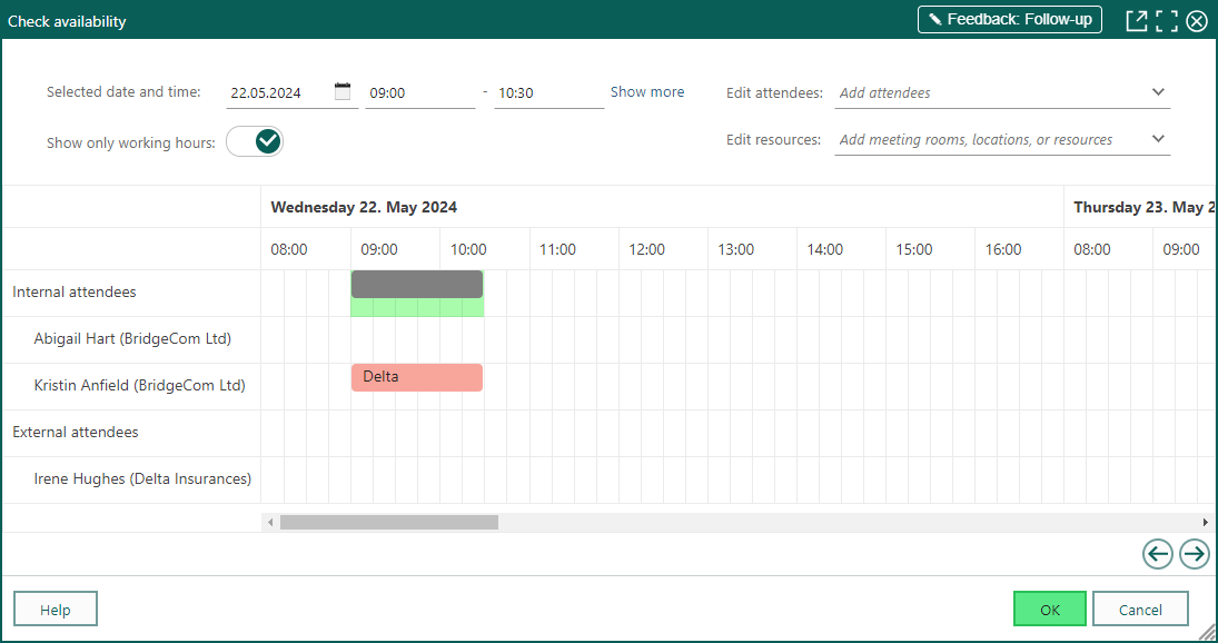 Follow-up - check availability for the attendees -screenshot