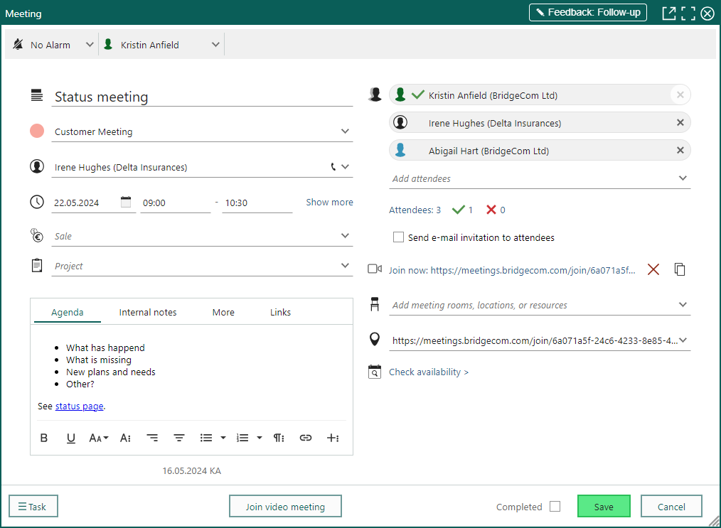 Follow-up - The new dialog with attendees -screenshot