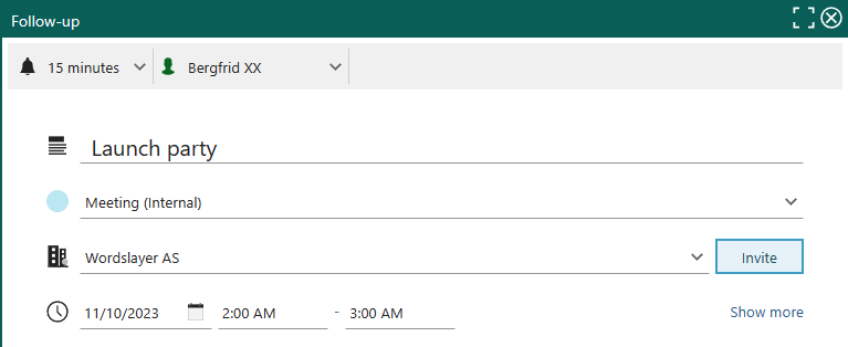 Follow-up dialog, Invite button -screenshot