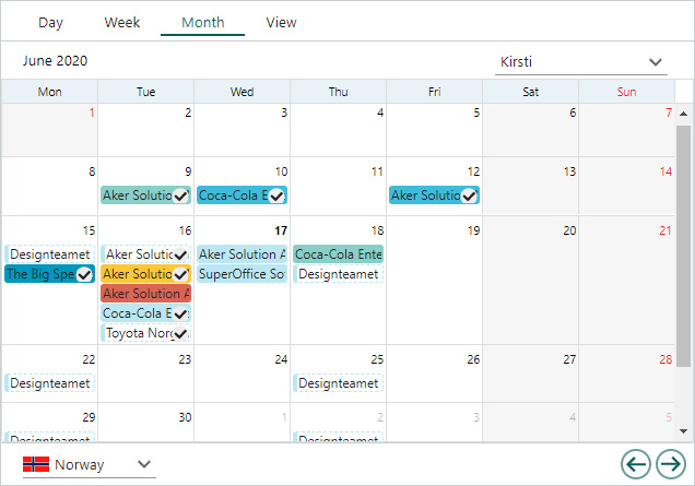 Diary screen, the Month tab -screenshot