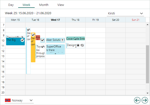 Diary screen, the Week tab -screenshot