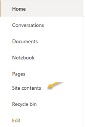 Site contents -screenshot