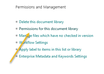 Permissions for this document library​ -screenshot