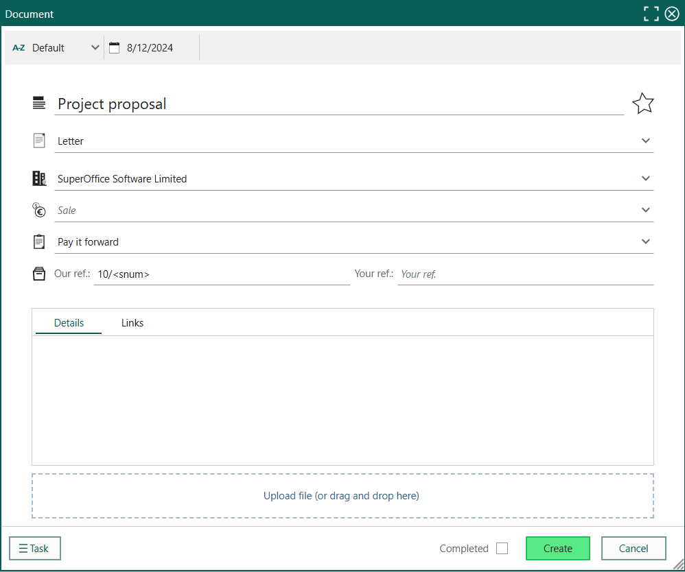 Create document from template (new) -screenshot