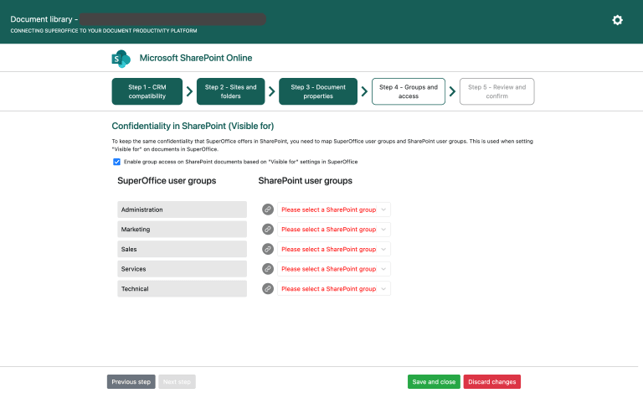 Map your SuperOffice user groups to AD-groups within your document library -screenshot