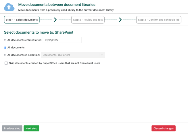 SharePoint document migration step 1 -screenshot