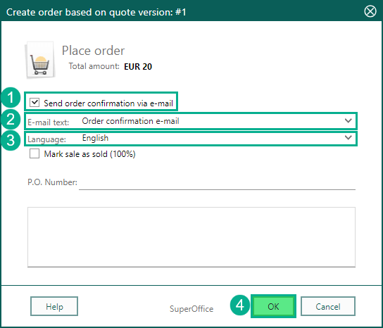 Quote send order confirmation -screenshot