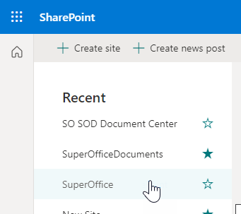 SharePoint Recent list -screenshot