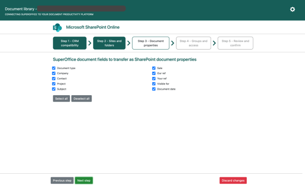 SuperOffice documents fields -screenshot