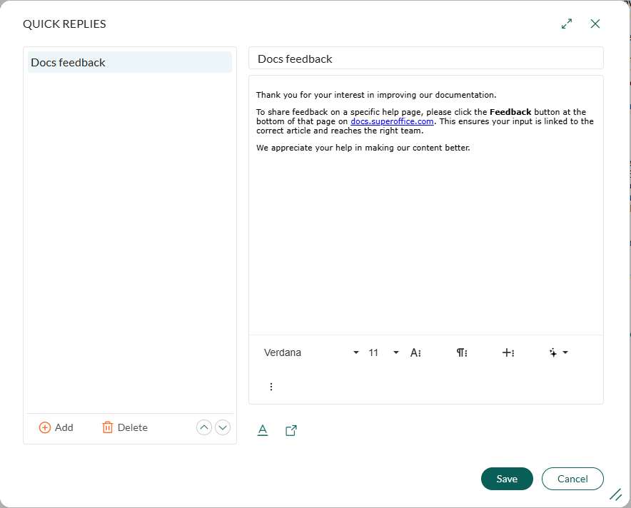 Edit new quick reply -screenshot