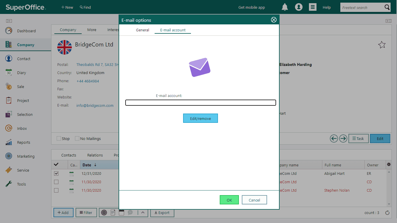 Email options -screenshot