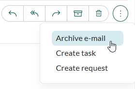 SuperOffice Inbox archive menu with Archive email, Create task, and Create request options -screenshot