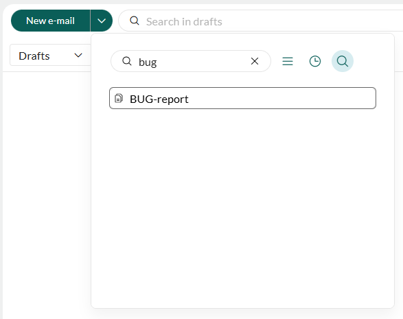 Dropdown menu with email templates -screenshot