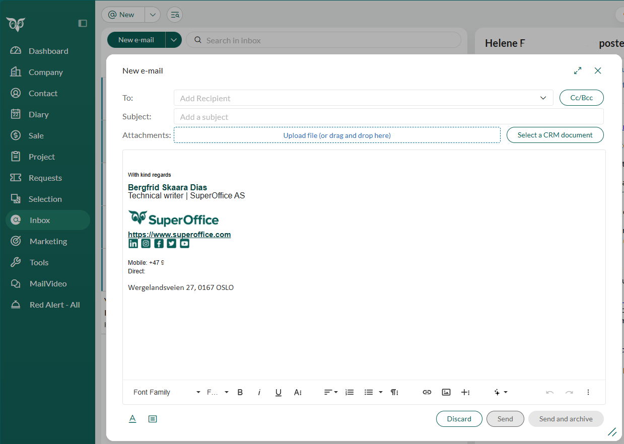New email dialog -screenshot