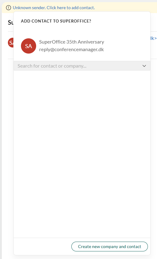 Yellow banner with Add contact dialog -screenshot