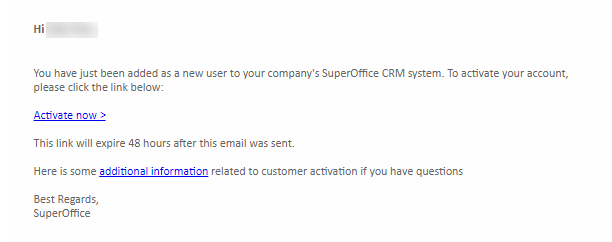 Activation email -screenshot