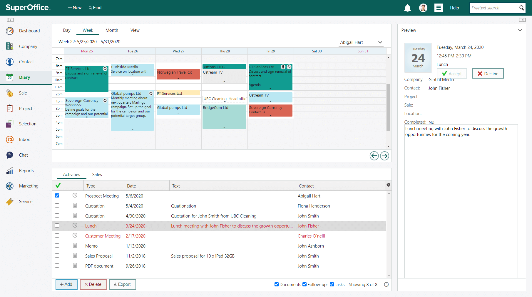 Keep track of all your meetings and to-dos by registering them in your diary -screenshot