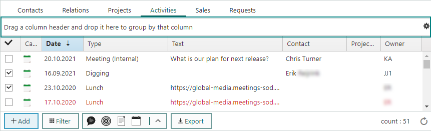 Drag a column header and drop it here to group by that column -screenshot