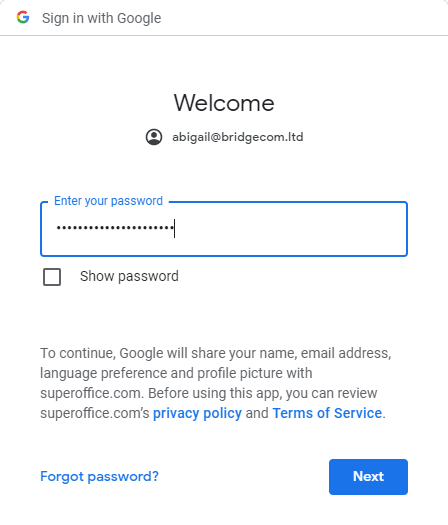 Log in Google -screenshot