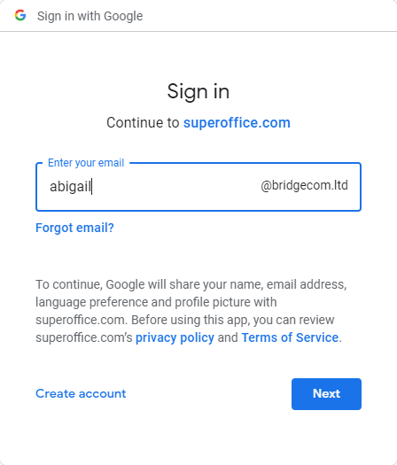 Log in Google -screenshot