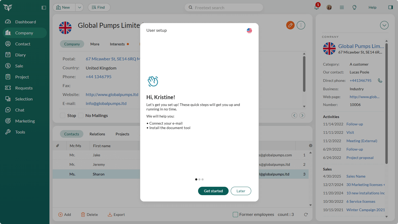 SuperOffice User setup - overview of first screen of wizard -screenshot