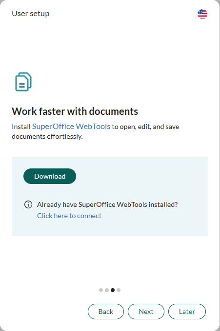 SuperOffice User setup - download WebTools for handling documents -screenshot