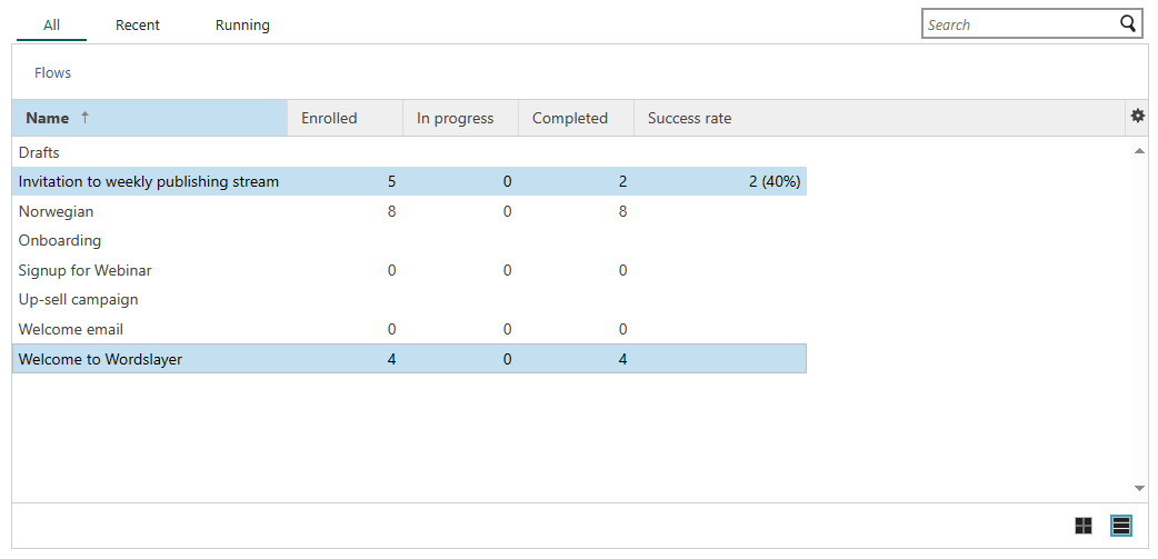 Compare campaigns/flows -screenshot