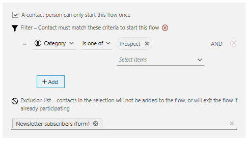 Add contact filter on trigger of new flow -screenshot