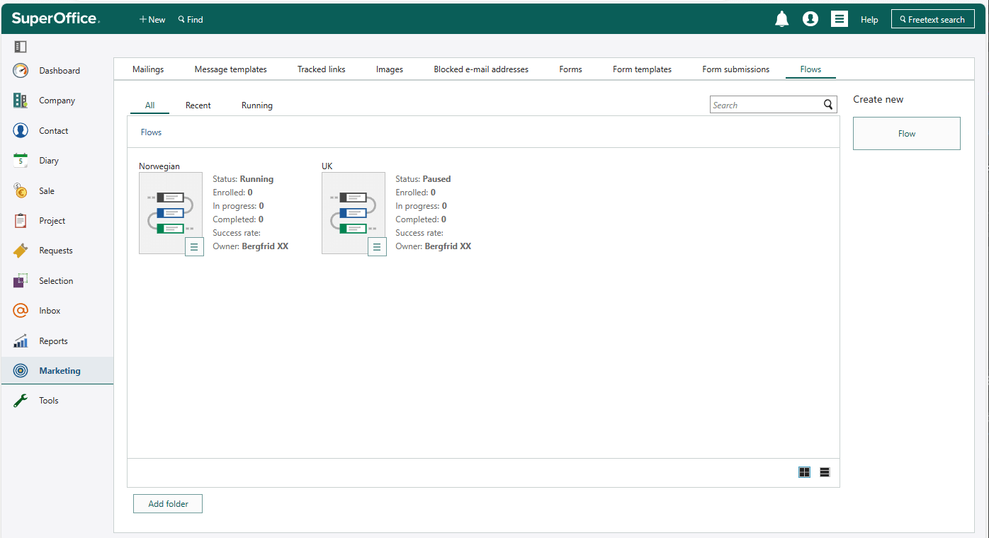 Marketing Flows panel -screenshot