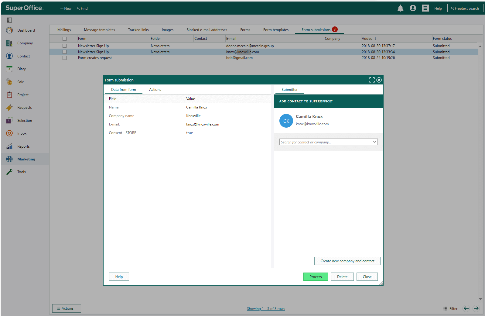 Form submission, Data from form -screenshot