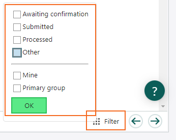 Filter options on form submissions -screenshot