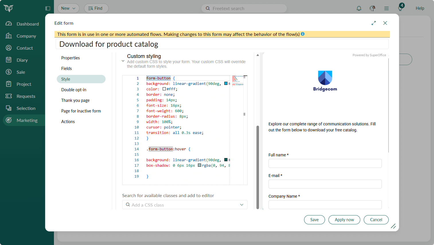 Marketing form - Style the form with custom styling and CSS code -screenshot