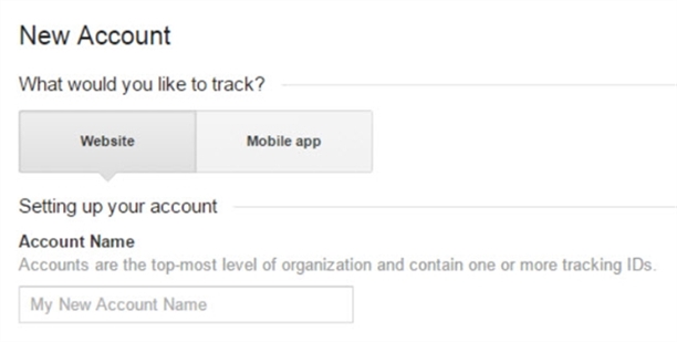 New Google Analytics account -screenshot