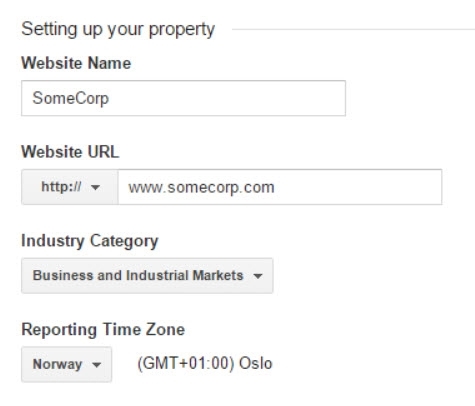 Google Analytics - setting up your property -screenshot