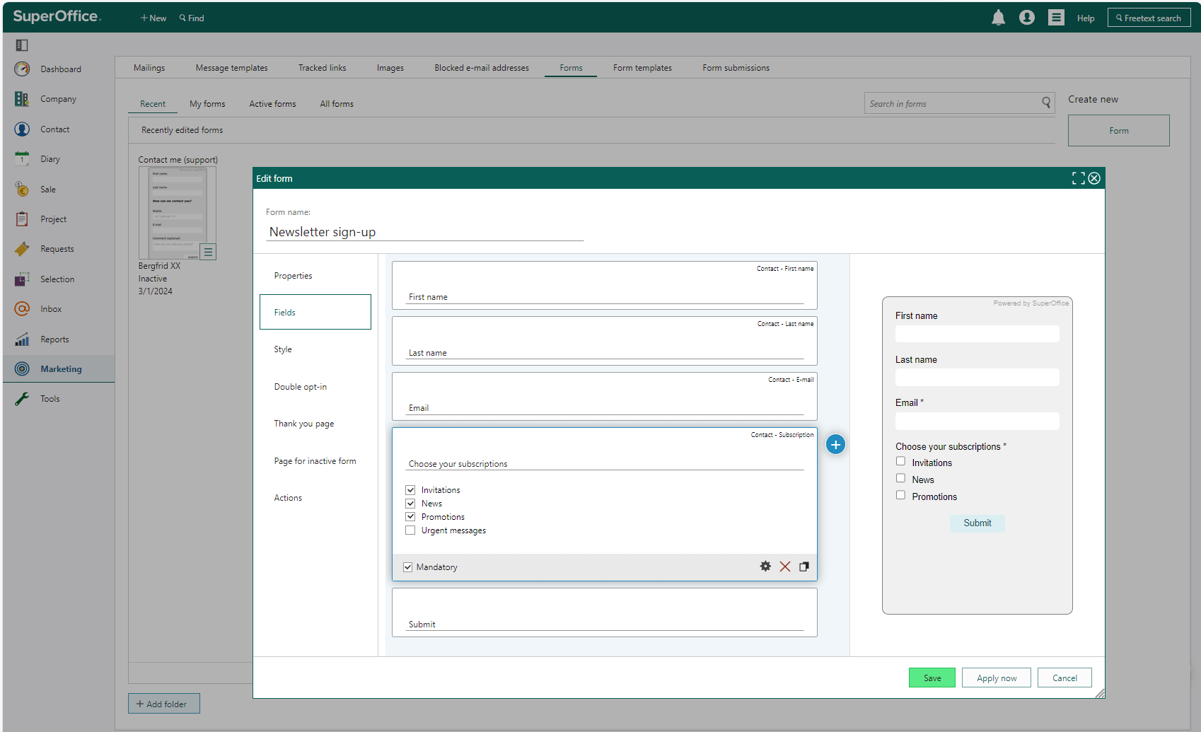 Add fields to new sign-up form -screenshot