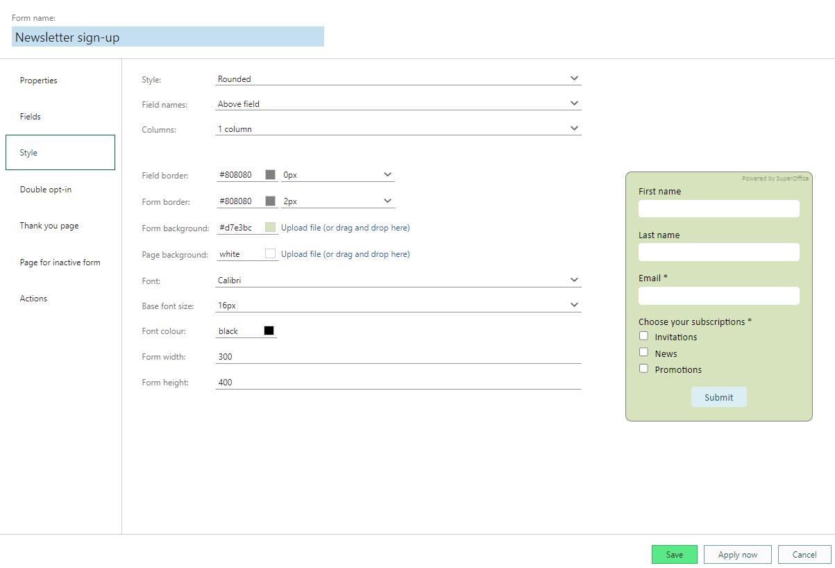 Style new sign-up form -screenshot