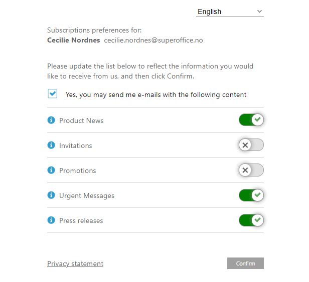 Select the mailings you would like to receive on the subscription preferences page. -screenshot