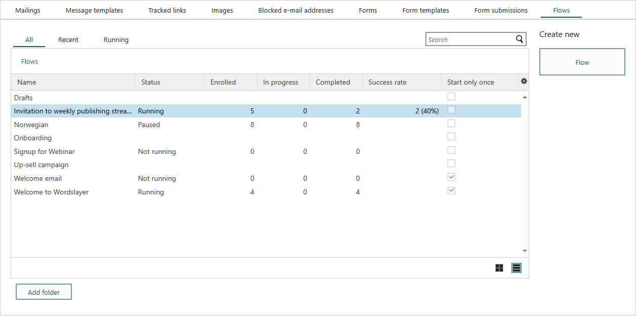 View status of all flows in archive mode -screenshot