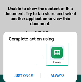 Mobile CRM: Android error message when previewing a document -app-screen