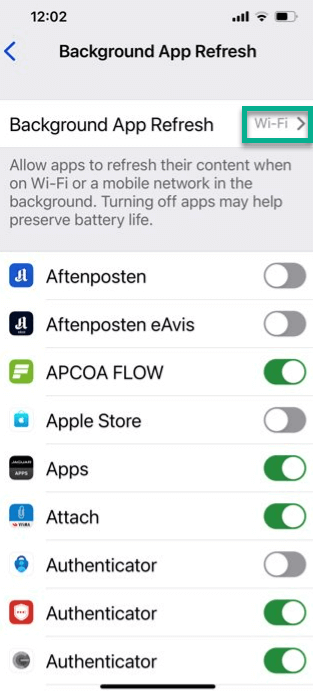 Background App Refresh -app-screen