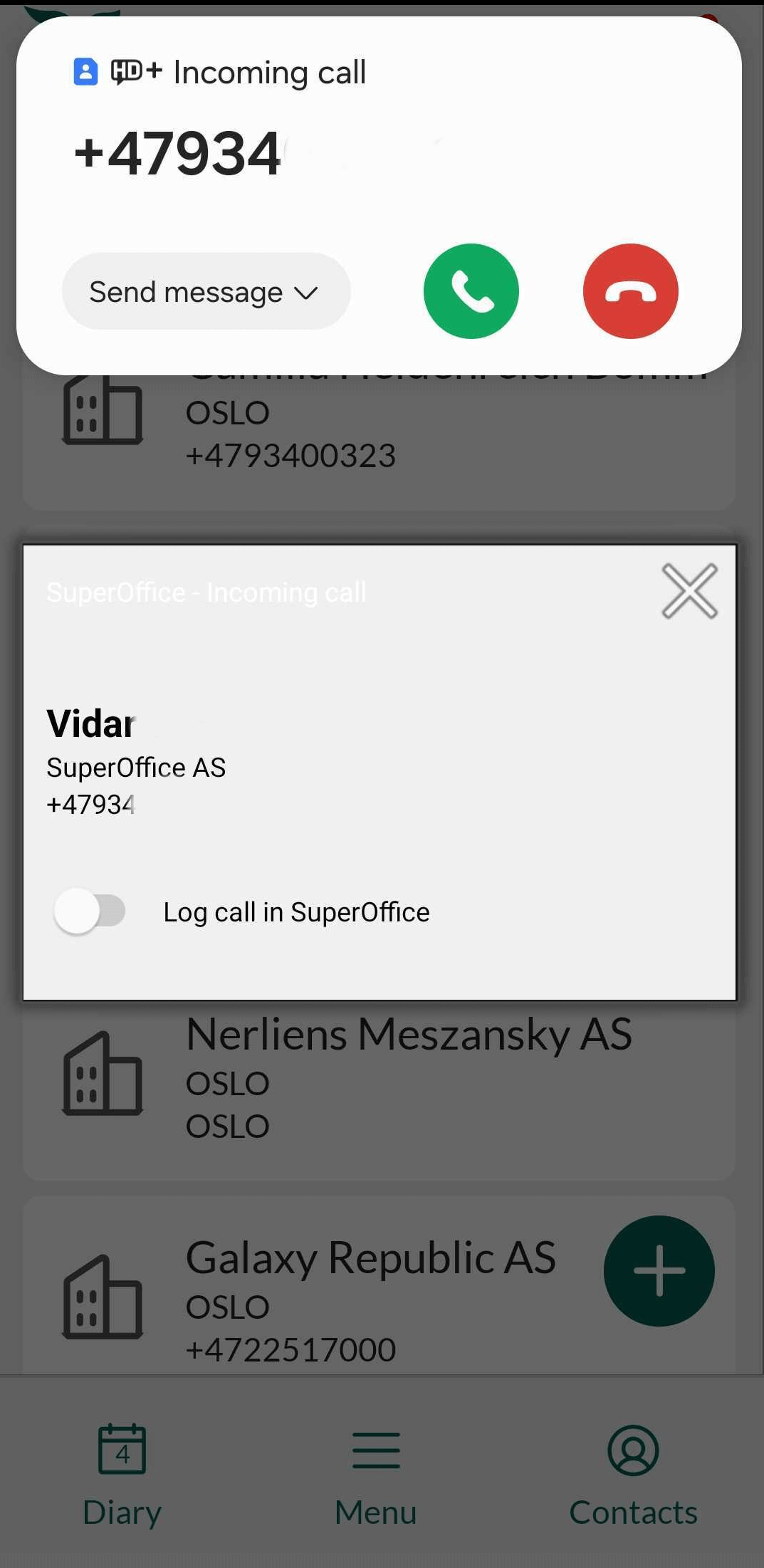 Caller ID for Mobile CRM Android -app-screen