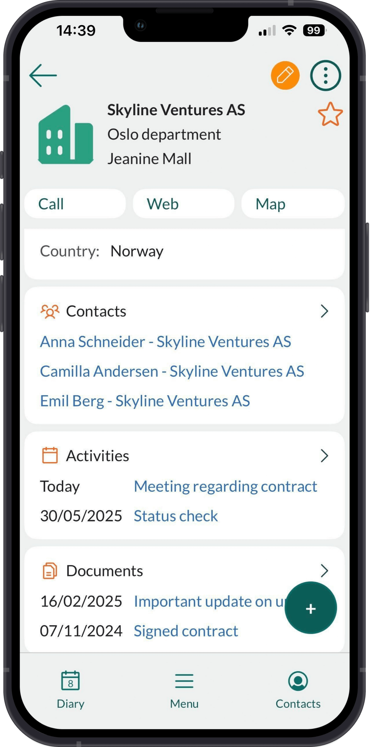 Mobile CRM: Company screen -app-screen