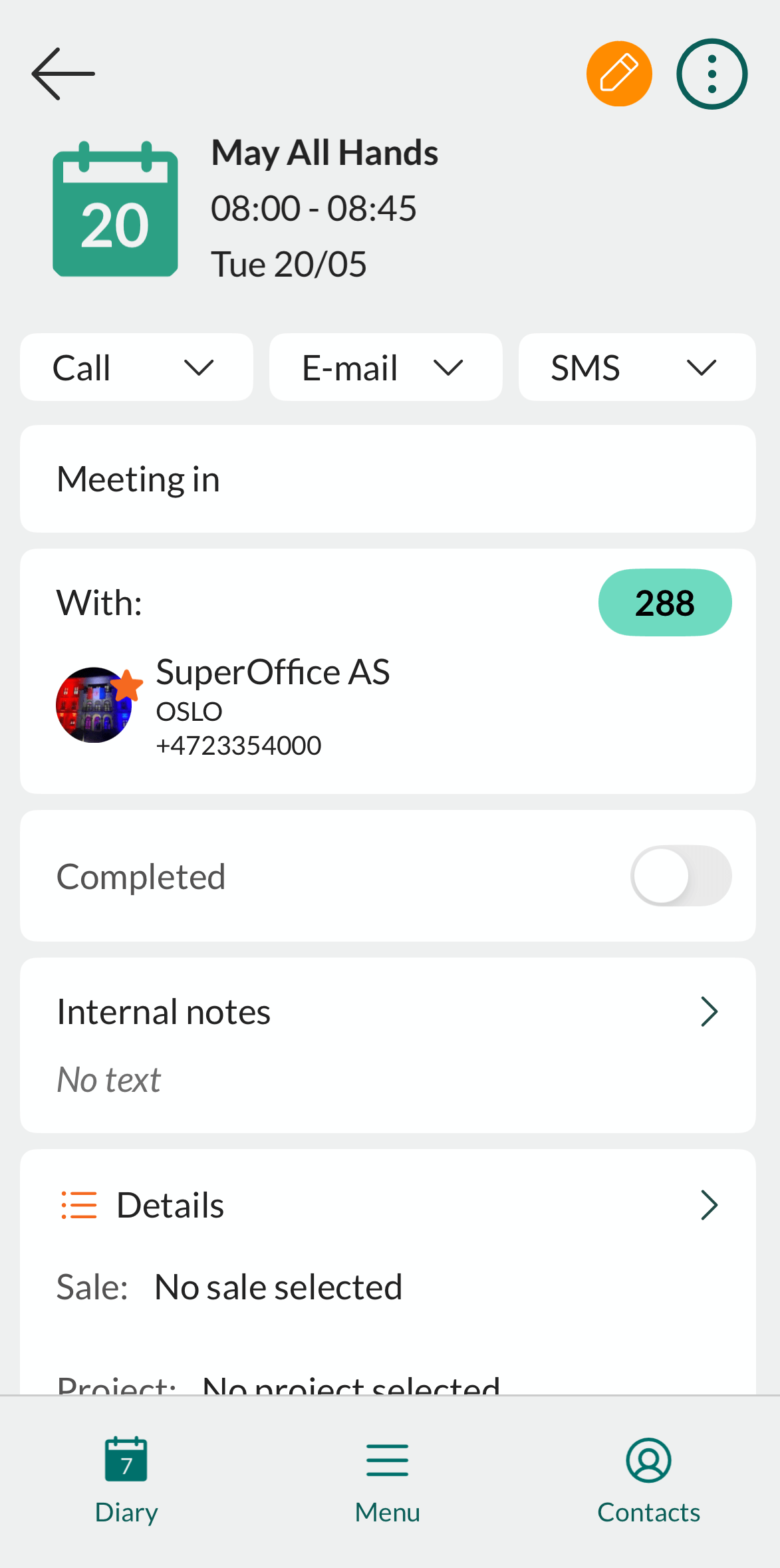 Mobile CRM: Follow-up -app-screen