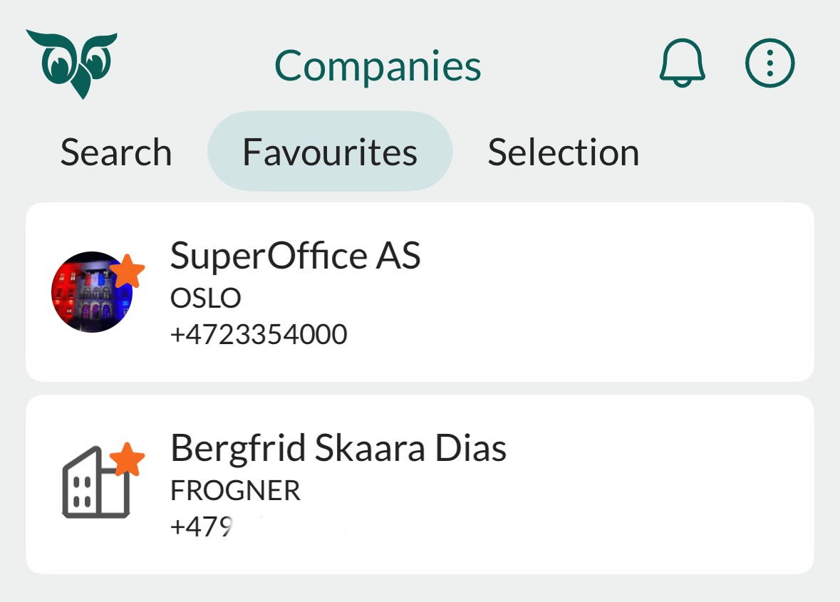 Mobile CRM: Favorites tab -app-screen