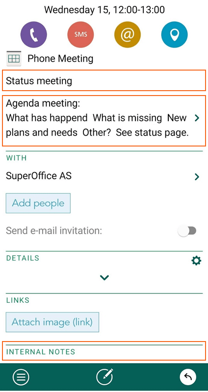 Follow-up - Description to Title, Agenda, and Internal notes -app-screen