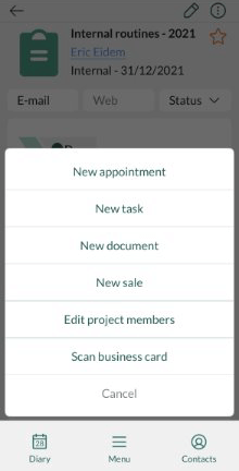 Scan business card item from many create menus -app-screen