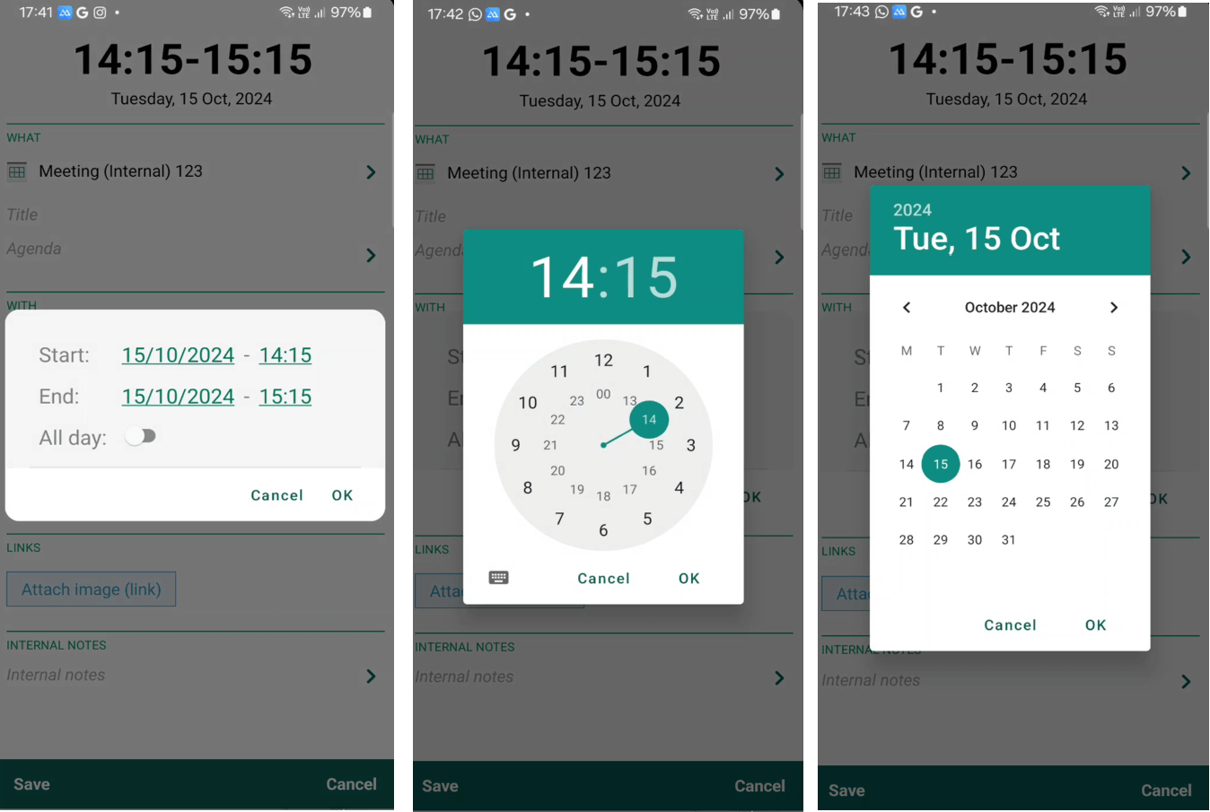 Date and time - The selector for date and time with time wheel and calendar -app-screen