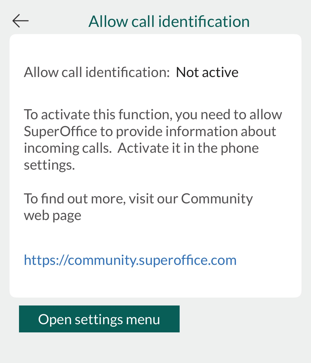 Allow call identification -app-screen