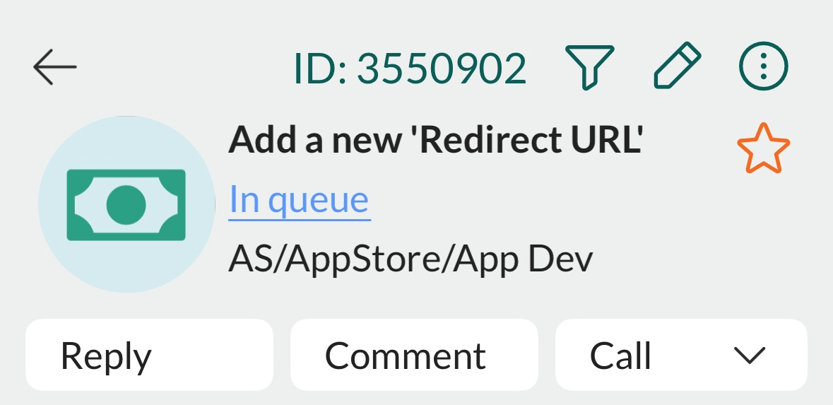 Mobile CRM: request header with action bar -app-screen